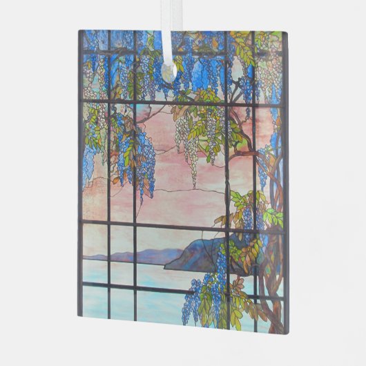 ティファニー湖と藤のステンドグラス窓 ガラスオーナメント (正面左)