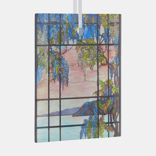 ティファニー湖と藤のステンドグラス窓 ガラスオーナメント (正面右)