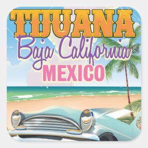 ティフアナ・バハ・カリフォルニアメキシコ旅行ポスター スクエアシール