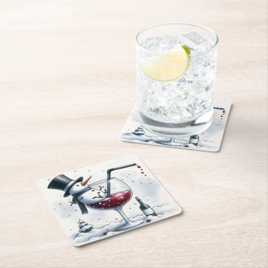 ティプシー雪だるまクリスマスコアスター スクエアペーパーコースター (インサイチュ)