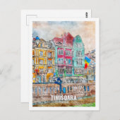 ティミソアラルーマニア有名な旅行プレイスウォーターカラー ポストカード (正面/裏面)