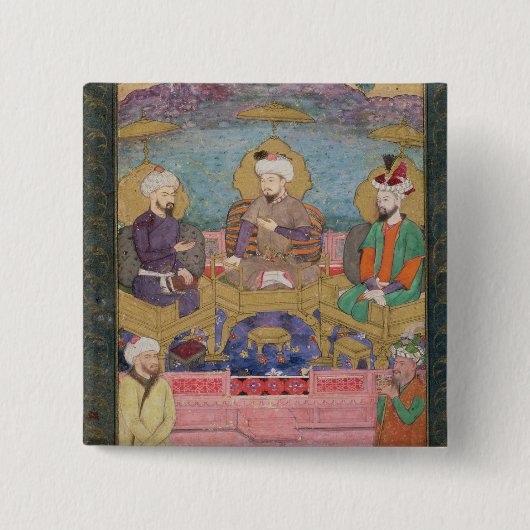 ティムール(1336-1405年)、Babur (1483-1530年、r.1526-30) 缶バッジ (正面)