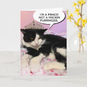 ティラおもしろいーを着た雄猫 カード (黄色い花)