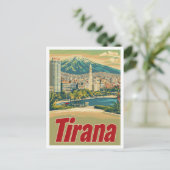 ティラナアルバニアアートヴィンテージトラベルイラストレーション ポストカード (スタンド正面)