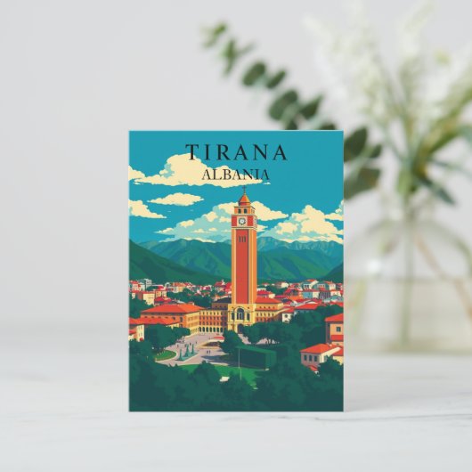 ティラナ、アルバニアヴィンテージ旅行バルカンアート ポストカード (スタンド正面)