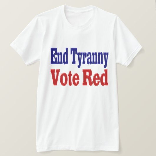 ティラニー投票を終了する赤い青色の文字 Tシャツ (デザイン正面)