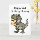 ティラノサウルスが数字の2をかむ カード (黄色い花)