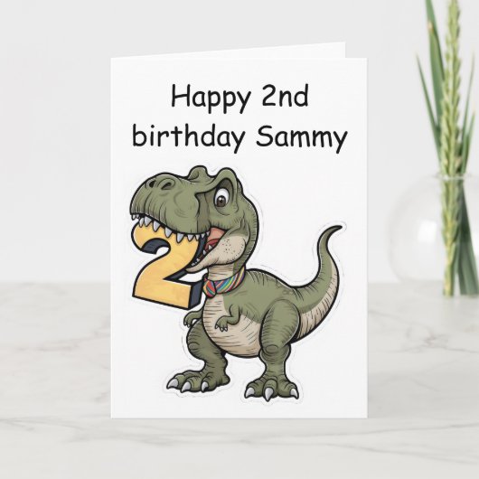 ティラノサウルスが数字の2をかんでいる カード (正面)