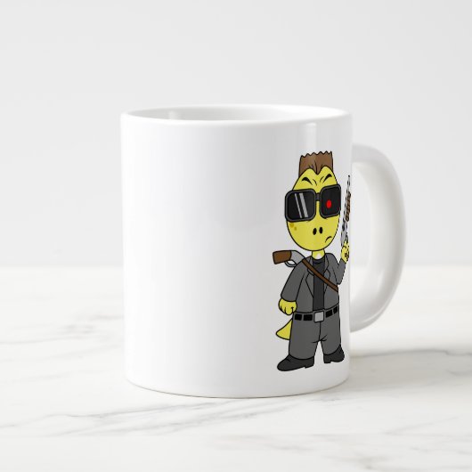 ティラノサウルスのレックスはターミネーターの服を着ている。 ジャンボコーヒーマグカップ (正面右)