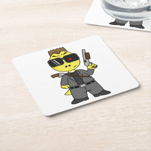 ティラノサウルスのレックスはターミネーターの服を着ている。 スクエアペーパーコースター (アングル)