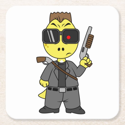 ティラノサウルスのレックスはターミネーターの服を着ている。 スクエアペーパーコースター (正面)