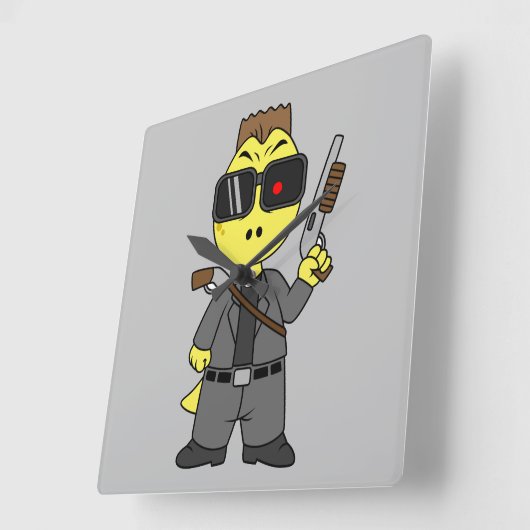 ティラノサウルスのレックスはターミネーターの服を着ている。 スクエア壁時計 (傾斜)