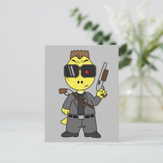 ティラノサウルスのレックスはターミネーターの服を着ている。 ポストカード (スタンド正面)