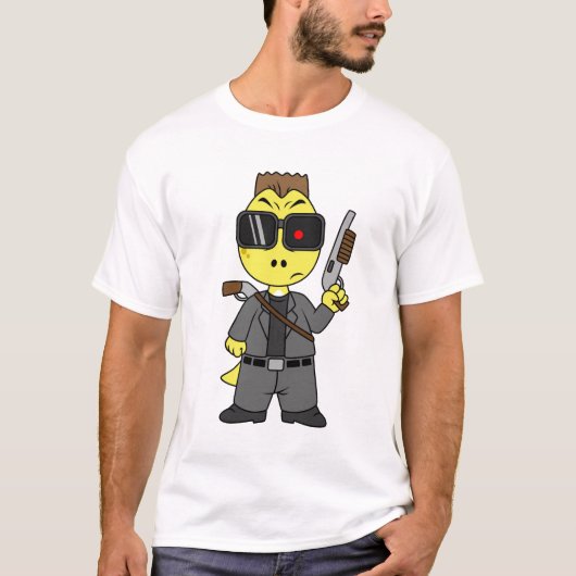 ティラノサウルスのレックスはターミネーターの服を着ている。 Tシャツ (正面)