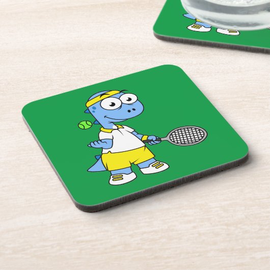 ティラノサウルスのレックステニス選手のイラストレーション。 コースター (左側)