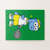 ティラノサウルスのレックステニス選手のイラストレーション。 ジグソーパズル (横)