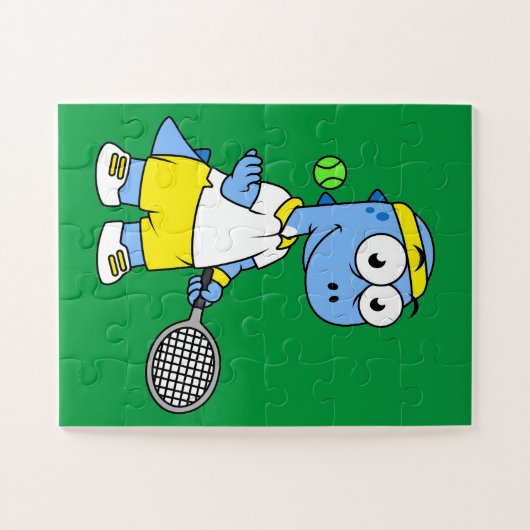 ティラノサウルスのレックステニス選手のイラストレーション。 ジグソーパズル (横)