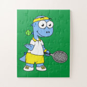 ティラノサウルスのレックステニス選手のイラストレーション。 ジグソーパズル (縦)