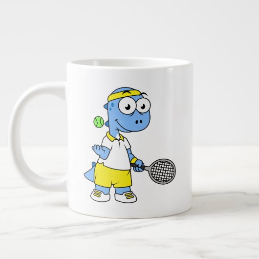 ティラノサウルスのレックステニス選手のイラストレーション。 ジャンボコーヒーマグカップ (左)