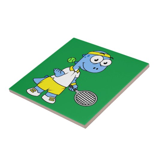 ティラノサウルスのレックステニス選手のイラストレーション。 タイル (側面)