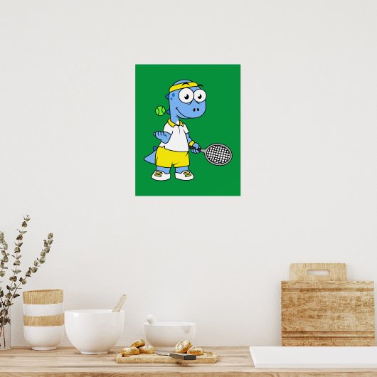 ティラノサウルスのレックステニス選手のイラストレーション。 ポスター (キッチン)