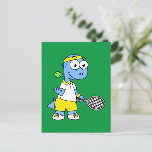ティラノサウルスのレックステニス選手のイラストレーション。 ポストカード (スタンド正面)