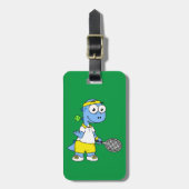 ティラノサウルスのレックステニス選手のイラストレーション。 ラゲッジタグ (正面縦)