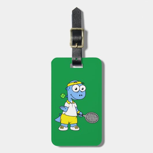 ティラノサウルスのレックステニス選手のイラストレーション。 ラゲッジタグ (正面縦)