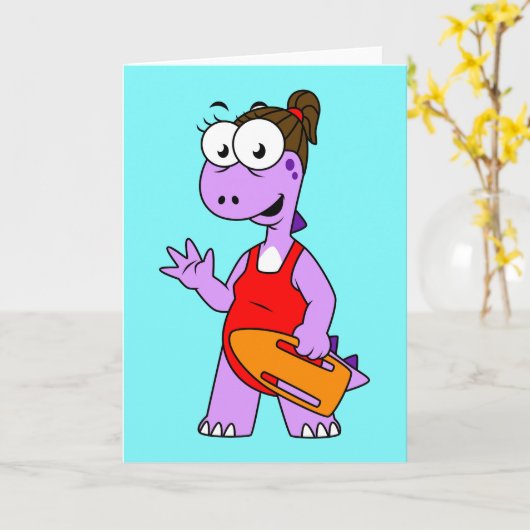 ティラノサウルスのレックスライフガードのイラストレーション。 カード (黄色い花)