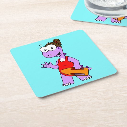 ティラノサウルスのレックスライフガードのイラストレーション。 スクエアペーパーコースター (アングル)