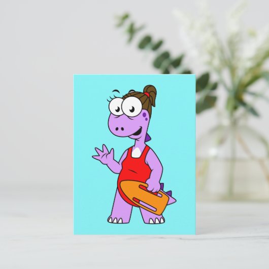 ティラノサウルスのレックスライフガードのイラストレーション。 ポストカード (スタンド正面)