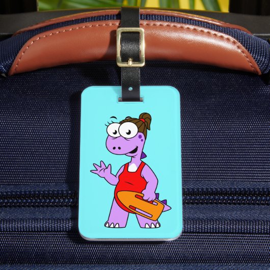 ティラノサウルスのレックスライフガードのイラストレーション。 ラゲッジタグ (正面インサイチュ2)