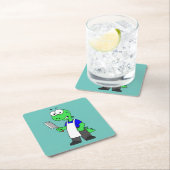 ティラノサウルスのレックス肉屋のイラストレーション。 スクエアペーパーコースター (インサイチュ)