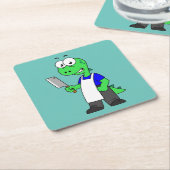 ティラノサウルスのレックス肉屋のイラストレーション。 スクエアペーパーコースター (アングル)