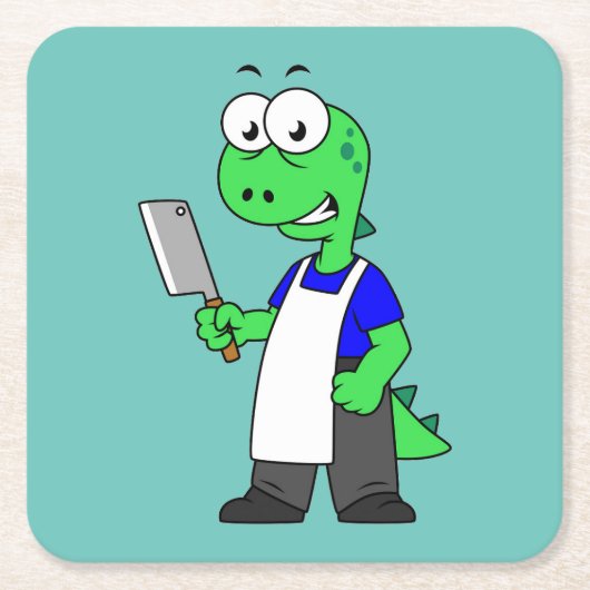 ティラノサウルスのレックス肉屋のイラストレーション。 スクエアペーパーコースター (正面)