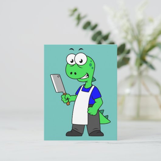 ティラノサウルスのレックス肉屋のイラストレーション。 ポストカード (スタンド正面)