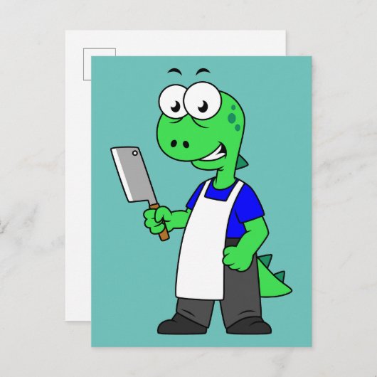 ティラノサウルスのレックス肉屋のイラストレーション。 ポストカード (正面/裏面)