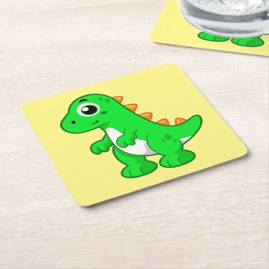 ティラノサウルスの可愛いイラストレーションレックス。 スクエアペーパーコースター (アングル)