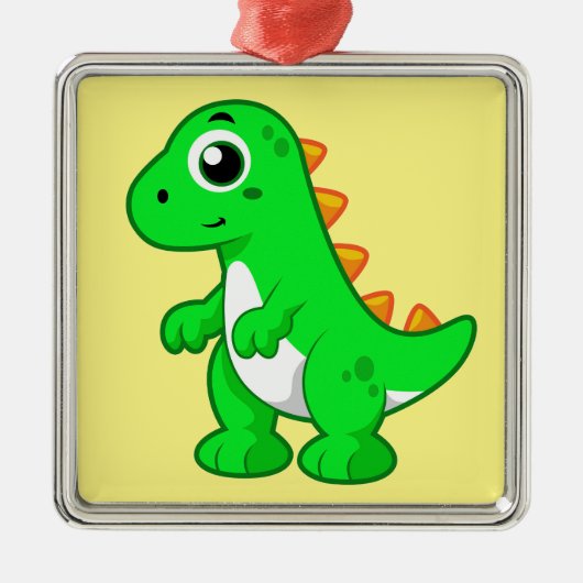 ティラノサウルスの可愛いイラストレーションレックス。 メタルオーナメント (正面)