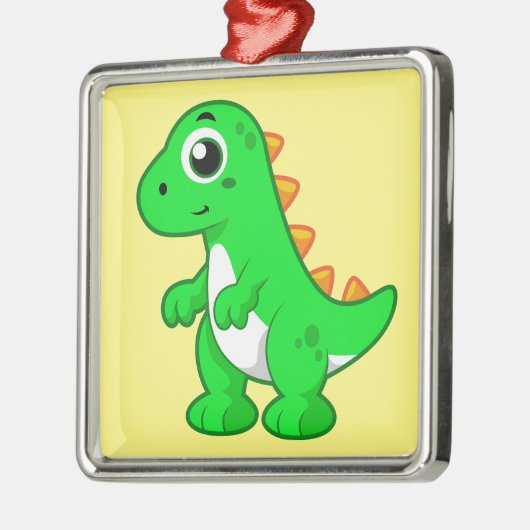 ティラノサウルスの可愛いイラストレーションレックス。 メタルオーナメント (左)