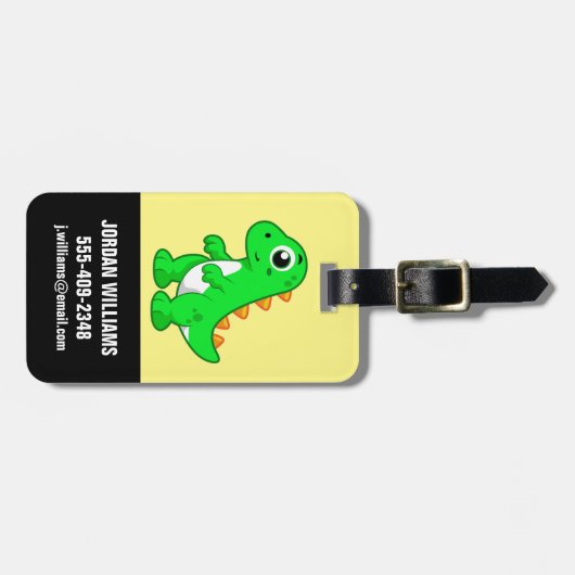 ティラノサウルスの可愛いイラストレーションレックス。 ラゲッジタグ (正面横)