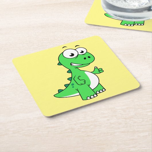 ティラノサウルスの可愛いイラストレーションレックス。2 スクエアペーパーコースター (アングル)