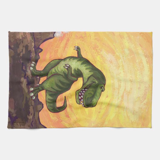 ティラノサウルスの贈り物とアクセサリー キッチンタオル (横)