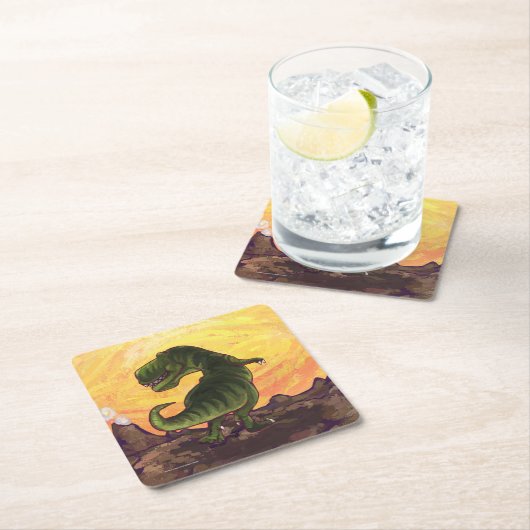 ティラノサウルスの贈り物とアクセサリー スクエアペーパーコースター (インサイチュ)