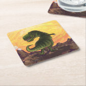 ティラノサウルスの贈り物とアクセサリー スクエアペーパーコースター (アングル)