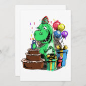 ティラノサウルスレックスの8歳の誕生日パーティー 招待状 (正面/裏面)