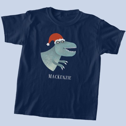ティラノサウルスレックスクリスマスサンタハットパーソナライズされた Tシャツ