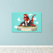 ティラノサウルスレックスボスは机に座っている。 キャンバスプリント (インサイチュ (ウッドフロア))