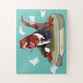 ティラノサウルスレックスボスは机に座っている。 ジグソーパズル (縦)