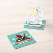 ティラノサウルスレックスボスは机に座っている。 スクエアペーパーコースター (インサイチュ)